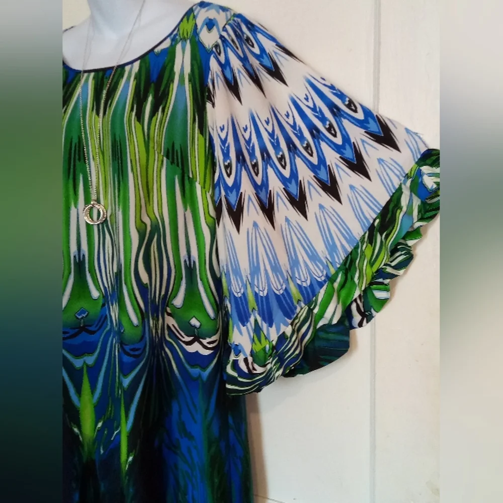 Boston Proper Green and Blue Midi Dress - Picture 4 of 10